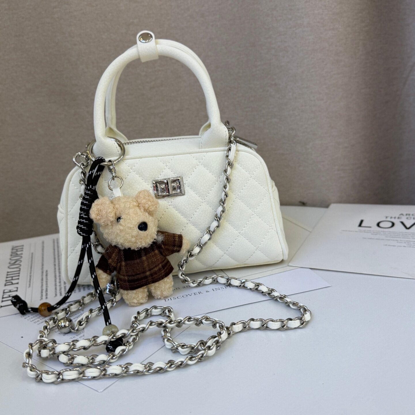 小D家质感百搭菱格保龄球包手提包2026新款时尚链条贝壳包斜挎包