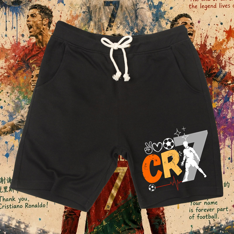 C罗短裤男女联名CR7纯棉宽松足球运动抽绳五分裤球迷观赛卫裤子