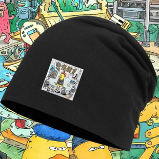 中国摇滚新裤子乐队北海怪兽周边咪咪嘎嘎印花包头帽男女保暖帽子