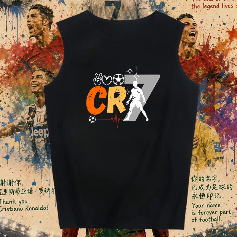 C罗无袖T恤男女联名CR7纯棉宽松大码足球运动背心球迷观赛上衣服