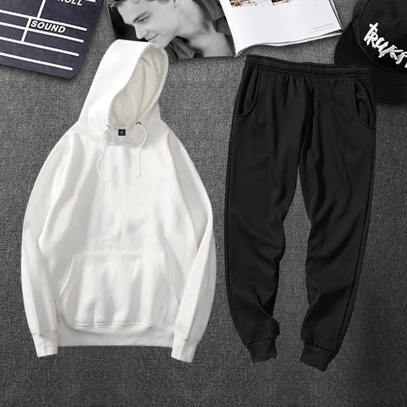 定制带帽卫衣长裤套装工作班服装印字图LOGO纯色卫裤小脚裤子休闲