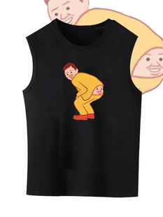 圆领T恤汗衫 卡通Joan cornella插画恶搞印花背心宽松纯棉男女无袖