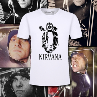 nirvana涅盘摇滚乐队周边小众简笔画复古印花短袖男女纯棉宽松T恤