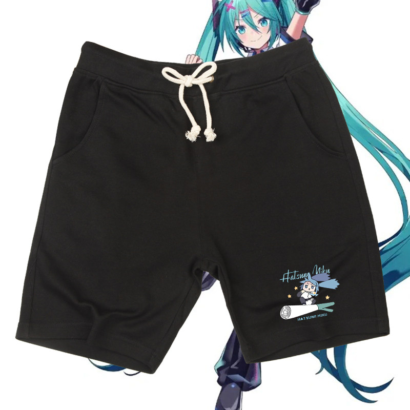 初音联名未来周边联名短裤cos男女二次元五分裤百搭潮流系带裤子