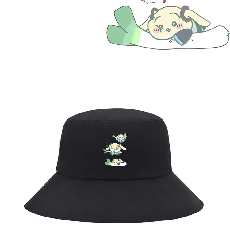 乌萨奇吉伊卡哇初音未来动漫联名大葱卡通Q版印花渔夫帽遮阳盆帽