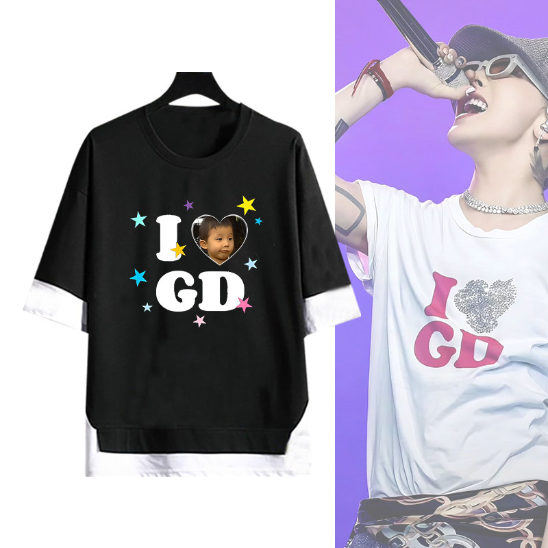 GD权志龙痛衣周边印花假两件男女演唱会纯棉宽松应援五分袖T恤夏