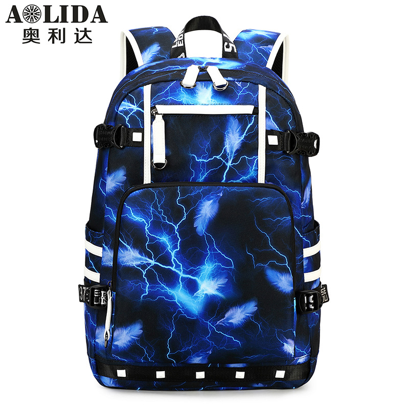 2025新款男士背包时尚潮流闪电印花元素双肩包大容量中大学生书包