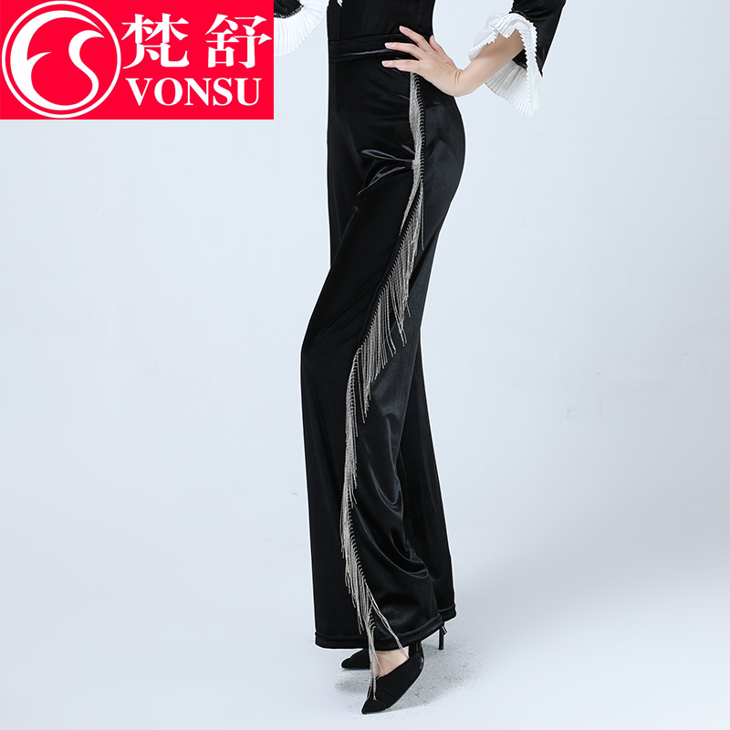 梵舒高端形体裤流苏丝绒阔腿喇叭