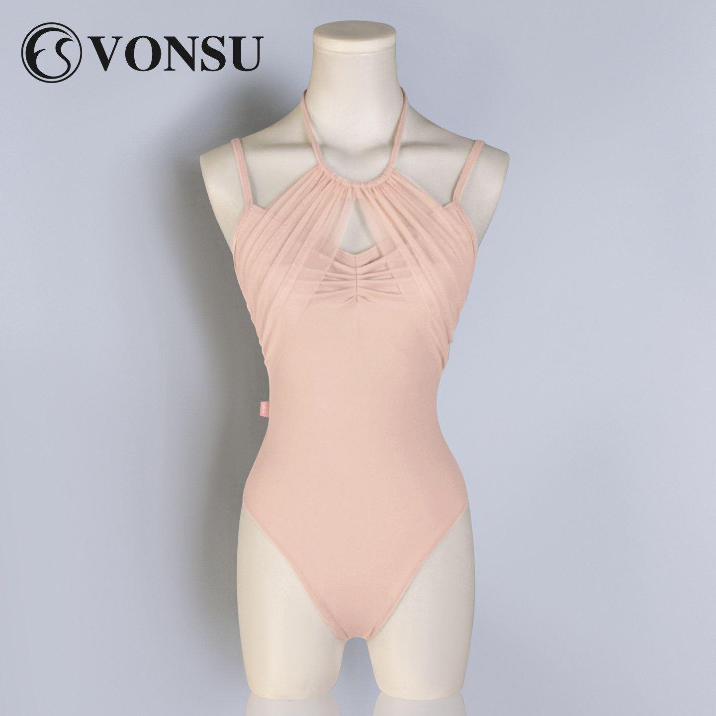 vonsu梵舒芭蕾体服吊带网纱成人体服专业基训练功服插胸垫连体服