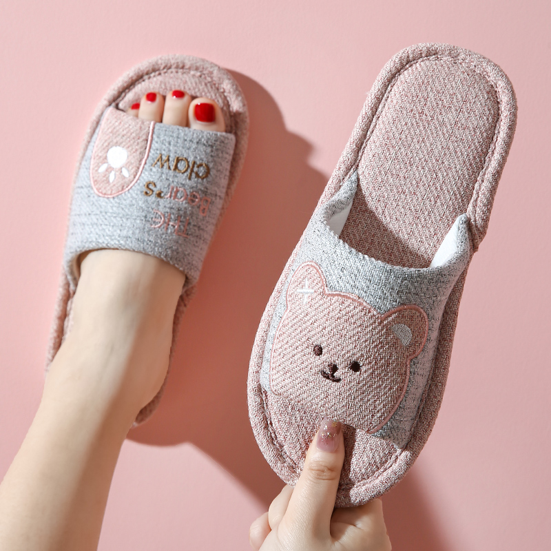 可爱卡通棉麻布艺拖鞋