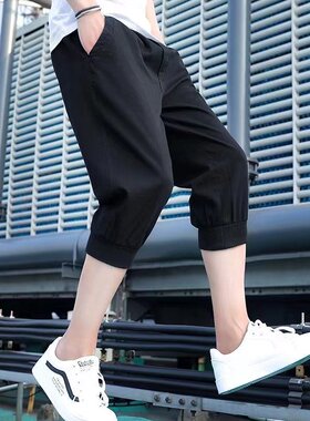 夏季薄款宽松束脚七分裤短裤男