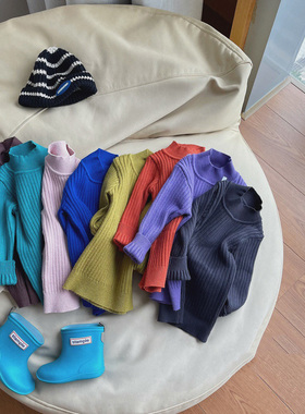 秋冬新款针织纯色半高领打底套头毛衣男童女童保暖舒适抗起球上衣