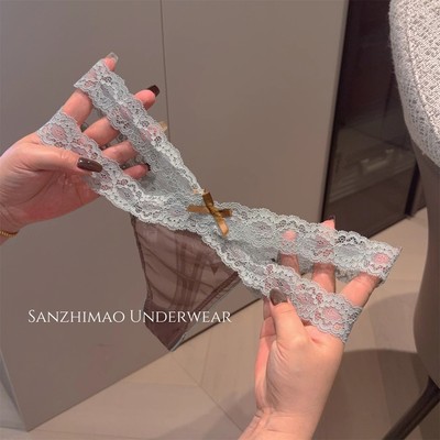 欲姬腰精~性感蕾丝丁字裤女生低腰无痕网纱蝴蝶结细带T字内裤少女