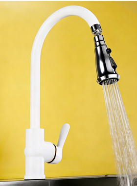 厨房水龙头白色冷热 洗菜盆洗碗水槽万向防溅水喷头 洗衣柜水龙头