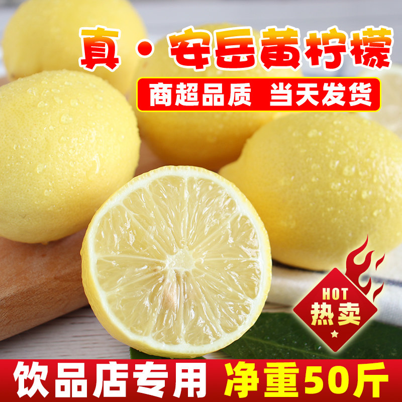 四川安岳黄柠檬新鲜尤力克柠檬薄皮多汁奶茶店专用宁檬现货50斤装
