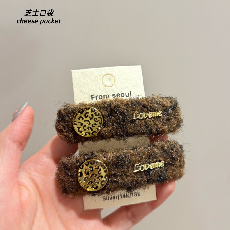 韩国时尚羊羔绒金色牌牌发夹气质老钱个性刘海碎发夹子百搭BB夹子