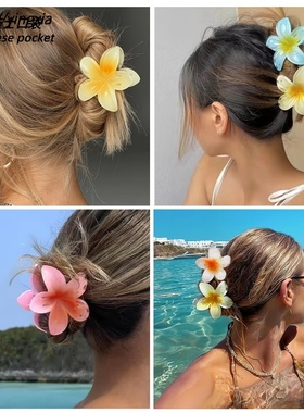 Gradient Flower Claw Clip, Hair updo抓夹鸡蛋花盘发头饰度假风