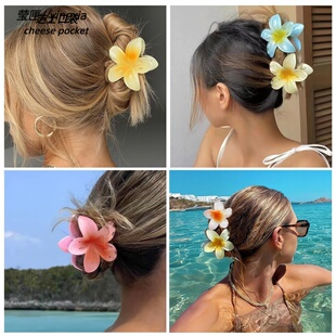 Gradient Flower Claw Clip, Hair updo抓夹鸡蛋花盘发头饰度假风