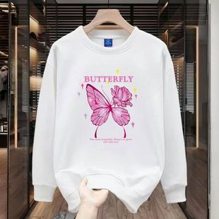 蝴蝶圆领卫衣男女款2025秋冬季新款印花时尚百搭学生加绒上衣外套