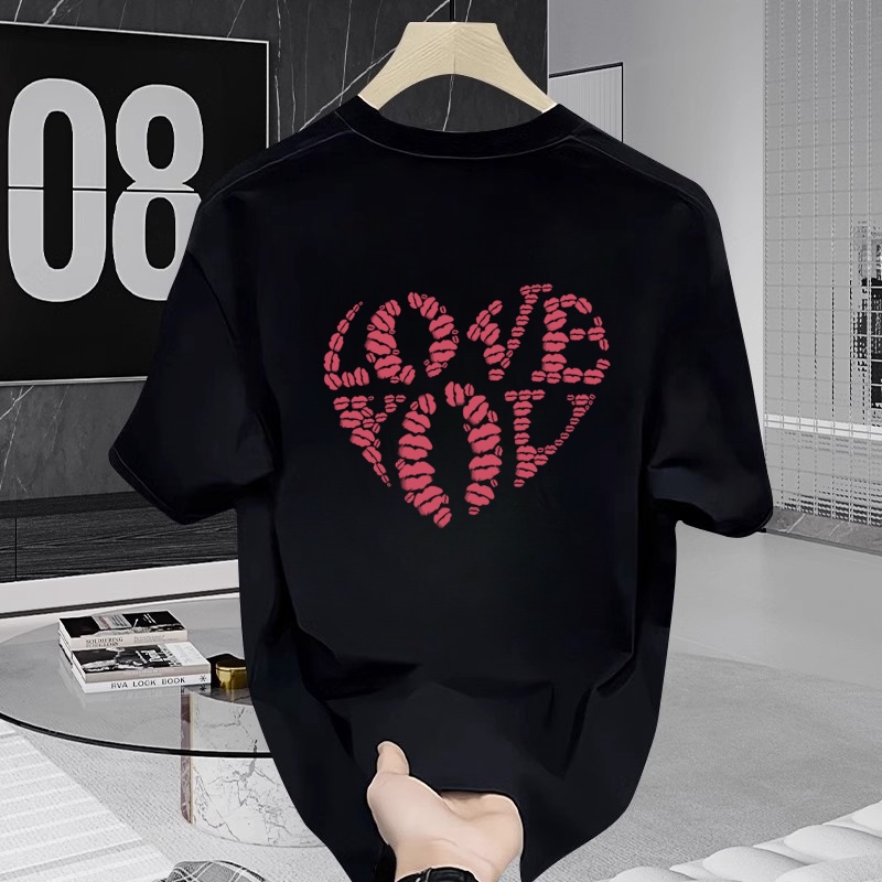 唇印t恤diy短袖纯棉白色爱心模版口红印男女体恤自制上衣情侣装