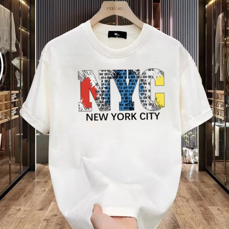 春夏时尚彩色字母印花短袖t桖男青年韩版修身潮流纯棉体恤衫男潮T