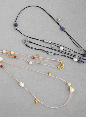 秋冬新款度假飞鸟项链 董洁同款古希腊简约小众长款天然石毛衣链