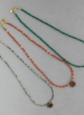 ZIXIU家小花项链 董洁同款简约中式天然石竹节编织小花串珠锁骨链