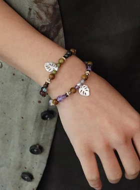 新款斯瓦山丘家龟背竹手链新中式简约气质游牧风龟背竹叶串珠手链