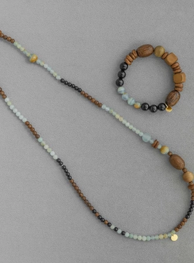 2025新款果冻海系列岛屿项链秋冬新中式黑玛瑙沉香木串珠手链项链