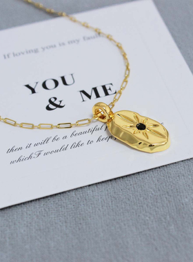 新款情侣同款时尚项链镶钻八芒星盾牌吊坠气质冷淡风项链锁骨链