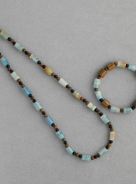 ZI休果冻海系列暮云项链新中式简约其实木珠方解石串珠手链锁骨链