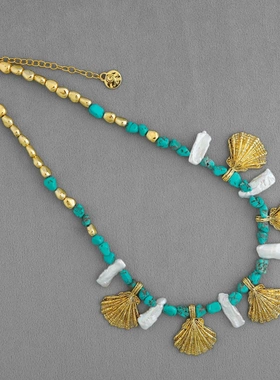 GOOS家贝壳系列扇贝项链复古小众巴洛克珍珠蓝松石贝壳串珠锁骨链