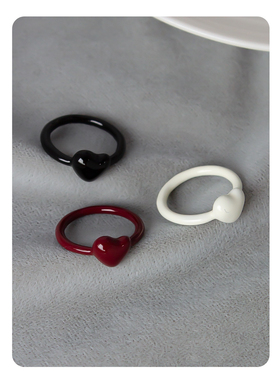 秦岚同款爱心戒指早秋新款玉质甜美通勤小众可爱立体爱心珐琅戒指