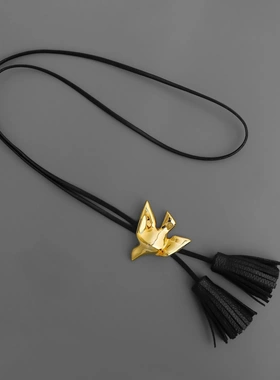 新款COT*家豆豆同款飞燕项链韩系时尚个性长款黑绳流苏可抽拉燕子