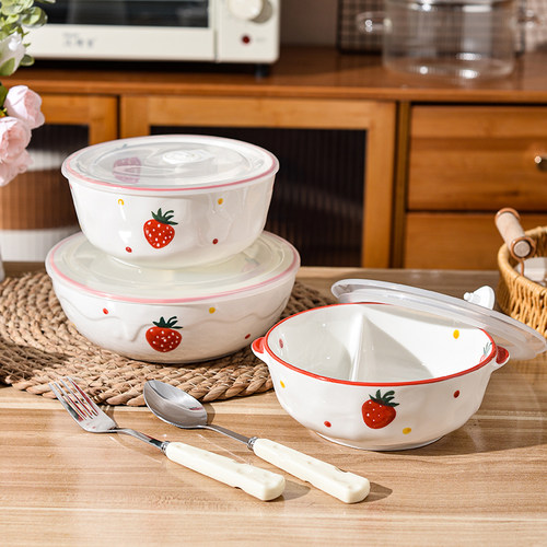 白色陶瓷微波炉加热控食分格碗