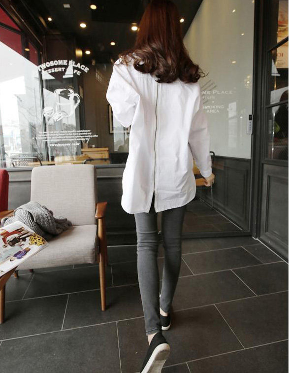 2024 MATERNITY KOREAN SPRING AND AUTUMN CLOTHES NEW LOOSE PLUS SIZE LONG SLEEVE SHIRT CASUAL BACK ZIPPER LONG SHIRT