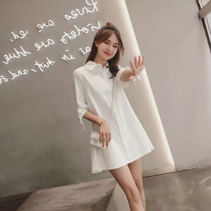 2024 SPRING DRESS MATERNITY WEAR KOREAN VERSION NEW WHITE SHIRT WOMENS LOOSE WESTERN TOP DOLL SHIRT DRESS TIDE
