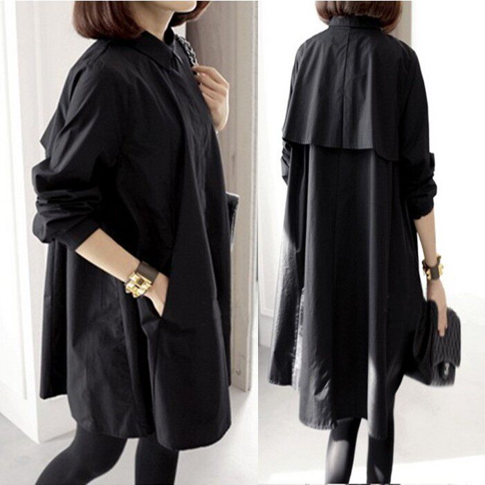 2024 MATERNITY SPRING CLOTHES LOOSE THIN LADIES SHIRTS TOPS PLUS SIZE MID LENGTH COTTON LONG SLEEVE SHIRTS TIDE