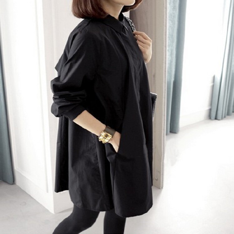 2024 MATERNITY SPRING CLOTHES LOOSE THIN LADIES SHIRTS TOPS PLUS SIZE MID LENGTH COTTON LONG SLEEVE SHIRTS TIDE