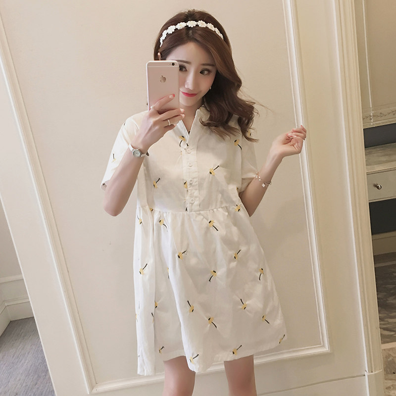 2024 MATERNITY SPRING AND SUMMER WEAR KOREAN VERSION NEW SHORT SLEEVE LONG SLEEVE SHIRT SKIRT MIDI DRESS EMBROIDERED SHIRT