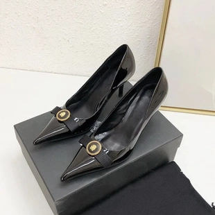 45码 气质名媛女单鞋 高跟鞋 2025细跟尖头浅口法式 黑色 新款