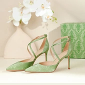 45码 国风尖头交叉带包头凉鞋 夏季 新款 新中式 细跟配旗袍高跟鞋