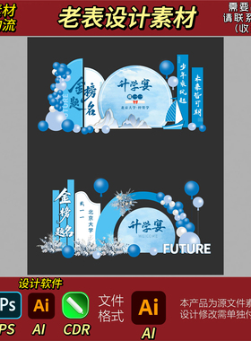 蓝色毕业季大学升学宴美陈素材毕业典礼拍照背景墙布置设计素材