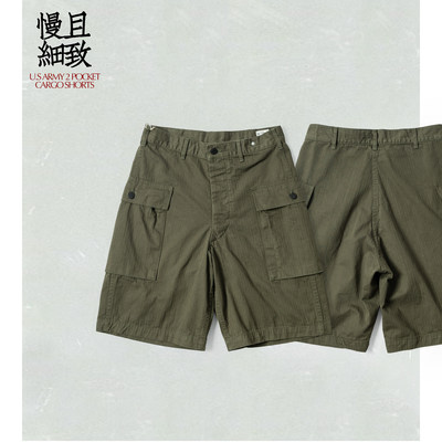 orSlow M-43短裤 鱼骨纹旧化洗水 简练百搭 HBT口袋裤