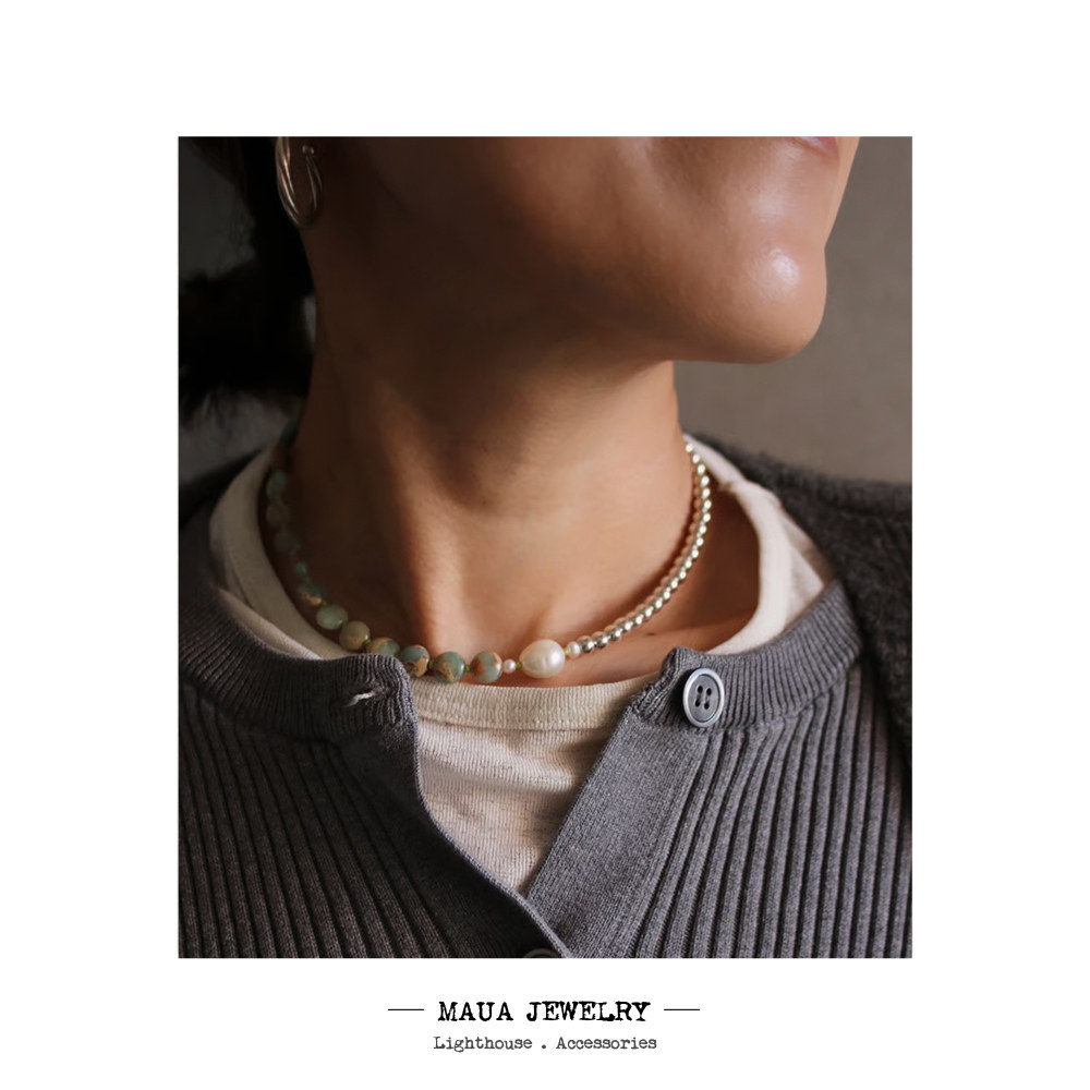 MAUA JEWELRY 莫奈画作 天然印纹石&珍珠项链 能量轻奢小众 N-23