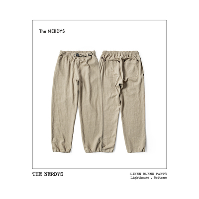 THE NERDYS 亚麻混纺宽松长裤 双抽绳调节 三角皮革标休闲裤