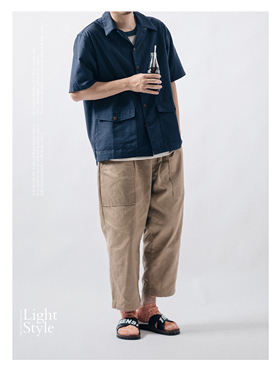 Jackman 轻蜡面料 BigHip Trousers 新品旧韵单褶九分宽松长裤