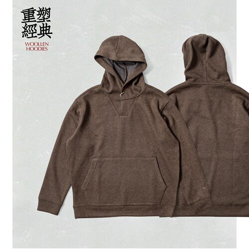 BURCS秋冬宽舒高领连帽卫衣 摩卡色牛津纺提花针织套头衫