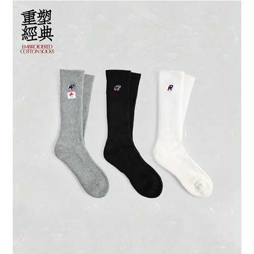 REMOCREVO全棉长袜精梳棉毛圈 YCRA 纤维意大利32支纱编织刺绣款