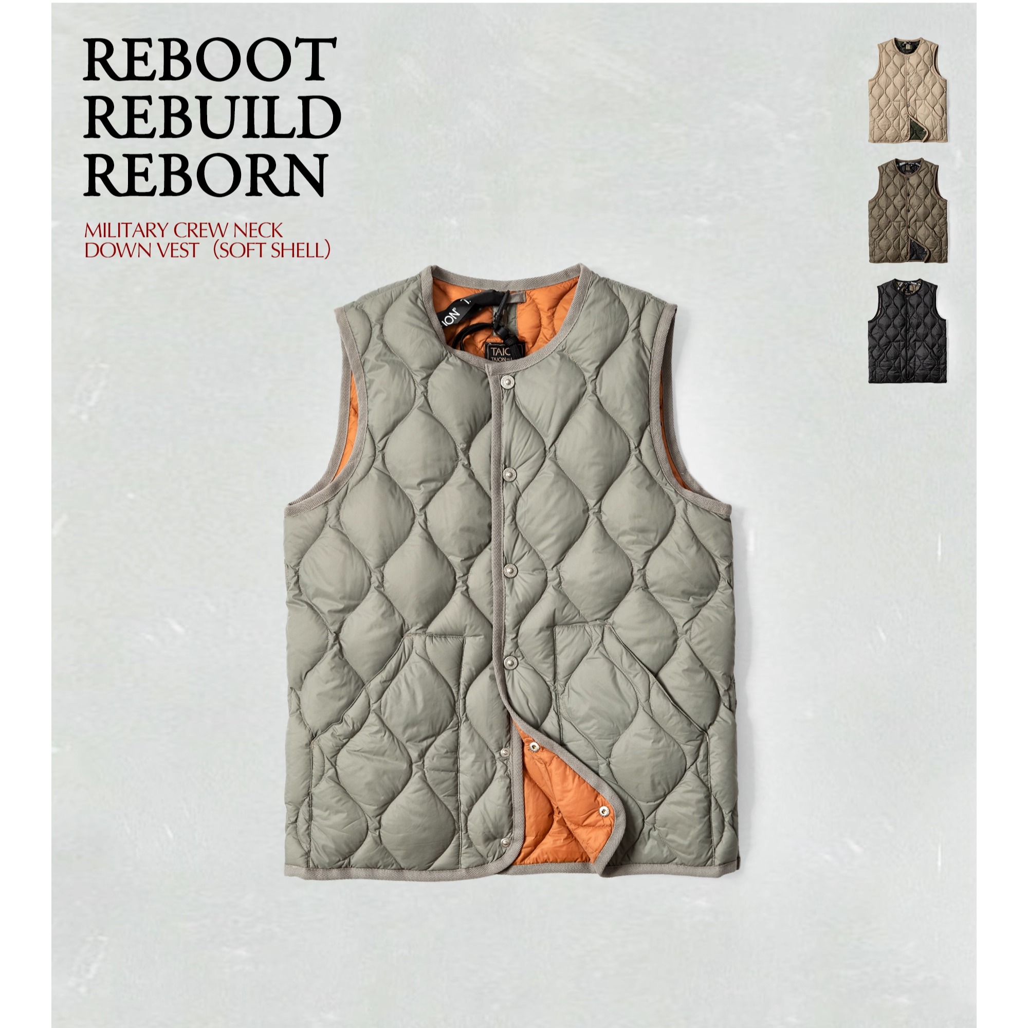 TAION冬季军风羽绒背心男女 软壳面料轻柔保暖 两侧开衩多层叠穿